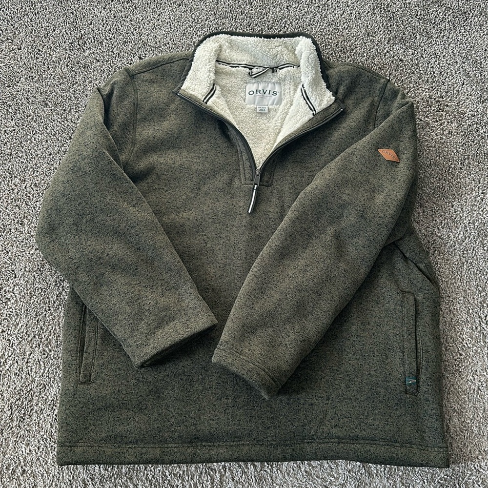 ORVIS FULLY SHERPA LINED QUARTER ZIP PULLOVER EUC SZ XXL GREEN